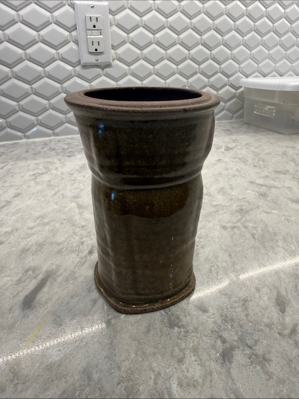 Glazed Ceramic Vase in Deep Olive Green